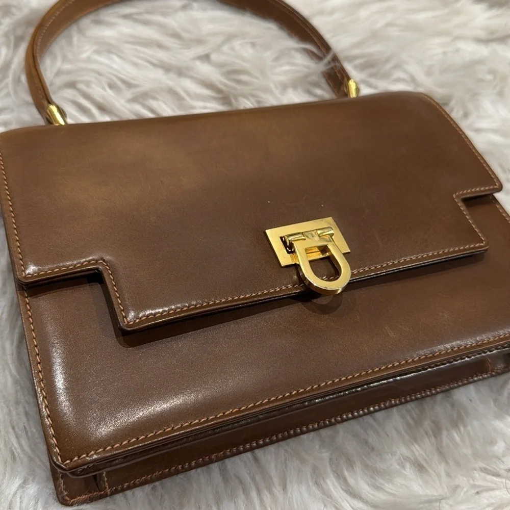 Gucci Vintage 1960s Calfskin Leather Top Handle Trifolio Satchel Mini Bag